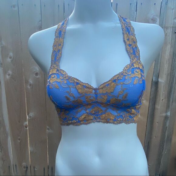 Free People Wild Roses Racerback lace Bralette in Blue and Gold size XS - Picture 3 of 8